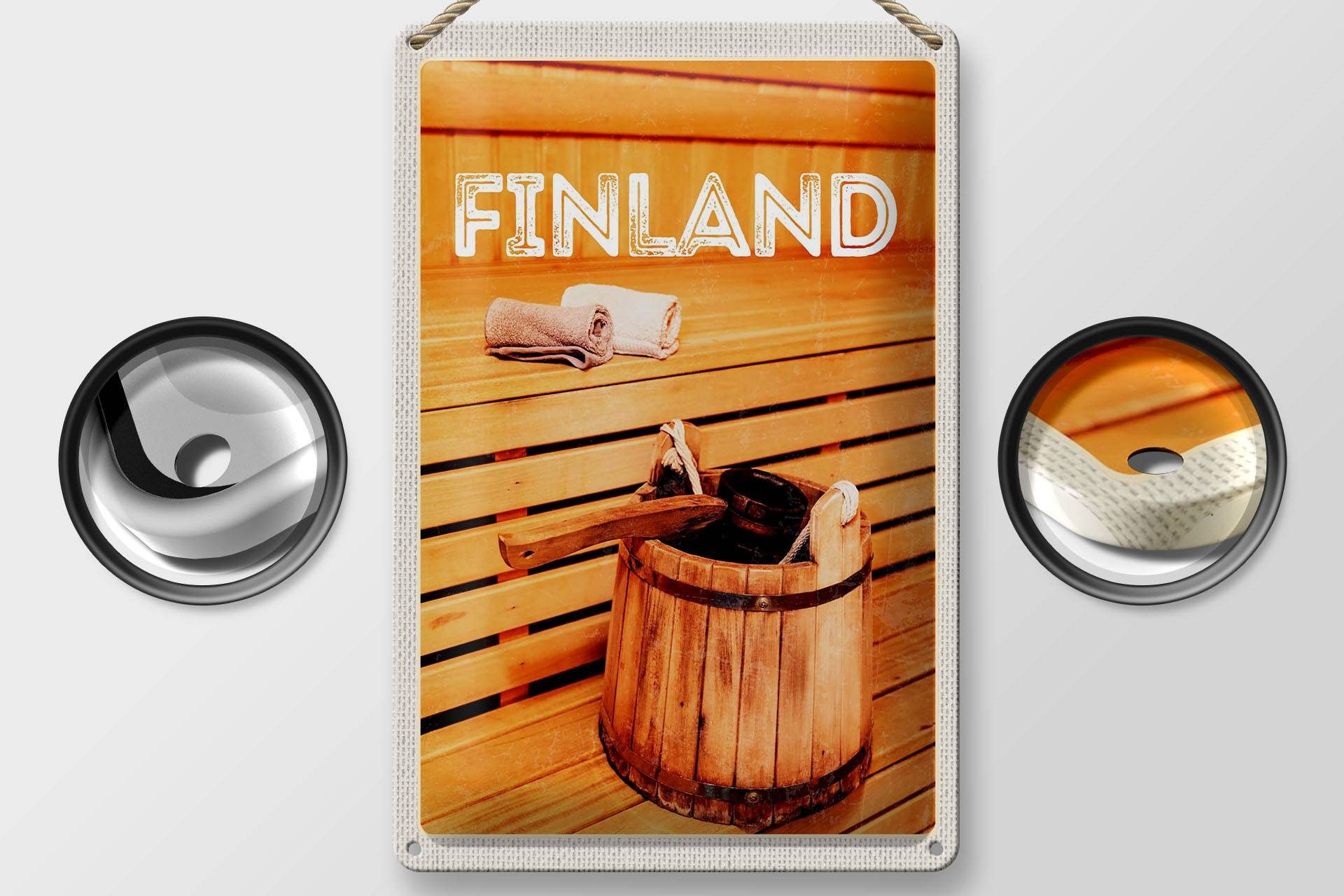 Femer GmbH Metallschild Reise 20x30cm Finnland Sauna Erholung Saunazubehör, (1 St), gewölbte Oberfläche, abgerundete Ecken, umgeschlagene Kanten