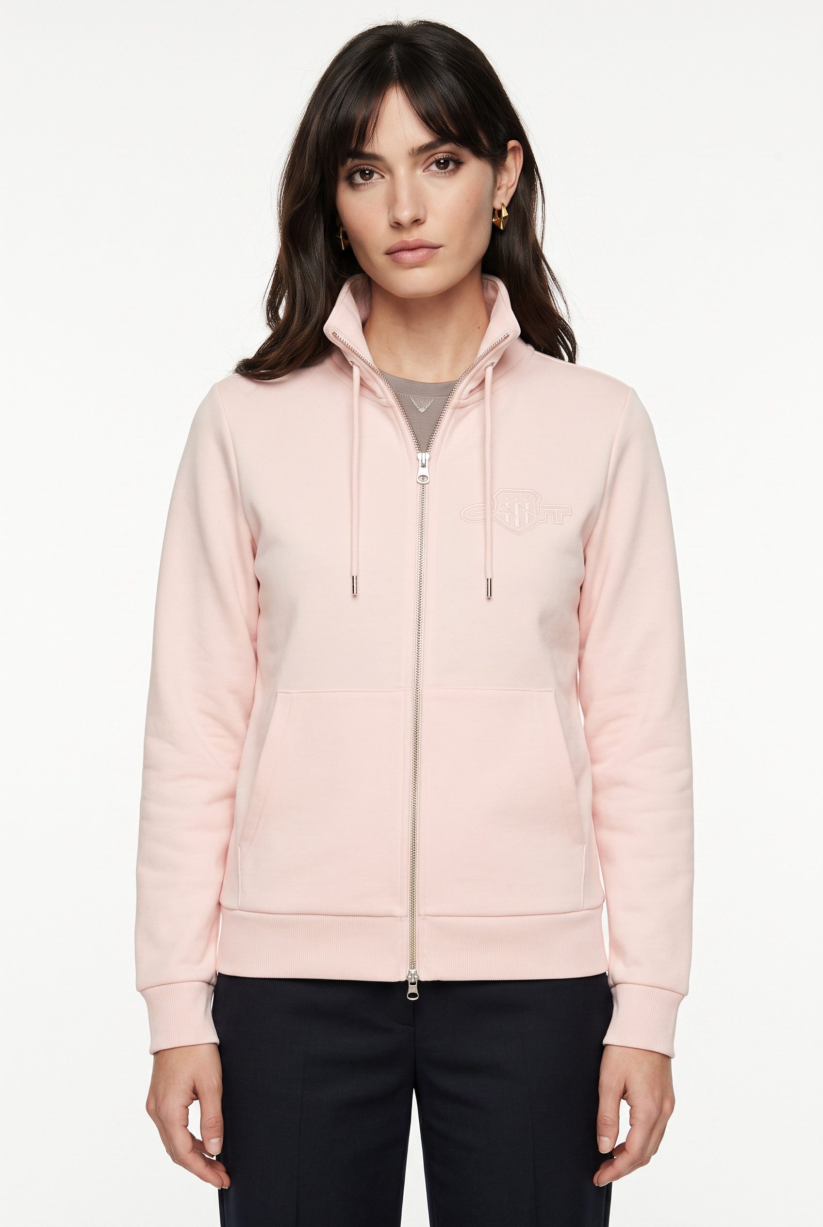Gant Kapuzensweatjacke REG TONAL SHIELD ZIP HOODIE Markenstickerei, Kapuze, Rippbündchen