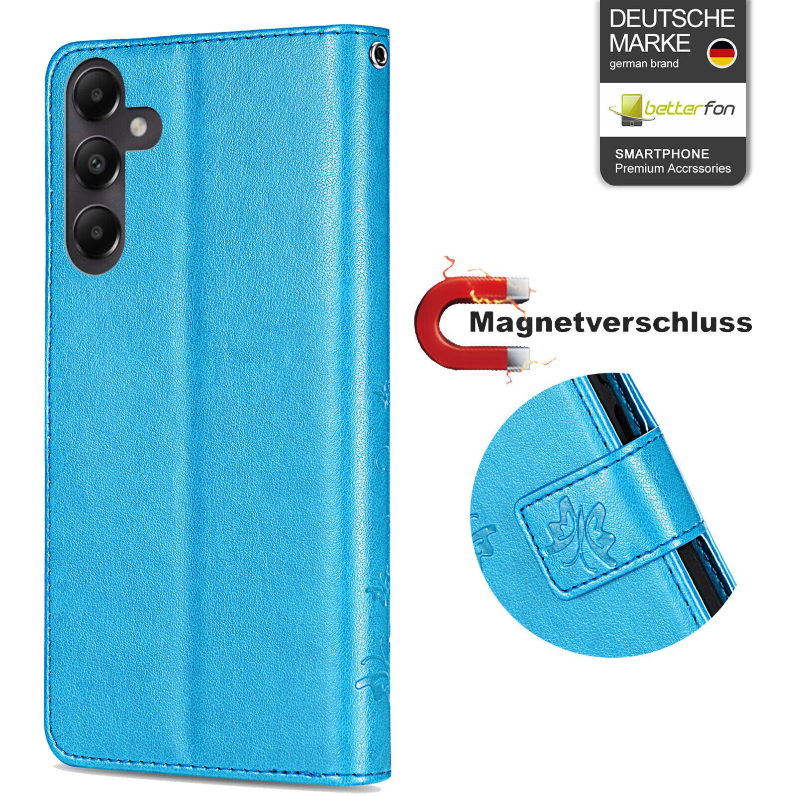 betterfon Handyhülle Handytasche für Samsung Galaxy A05s Klapphülle, Bookstyle-Hülle: Magnetverschluss 3 Kartenfächer & Standfunktion