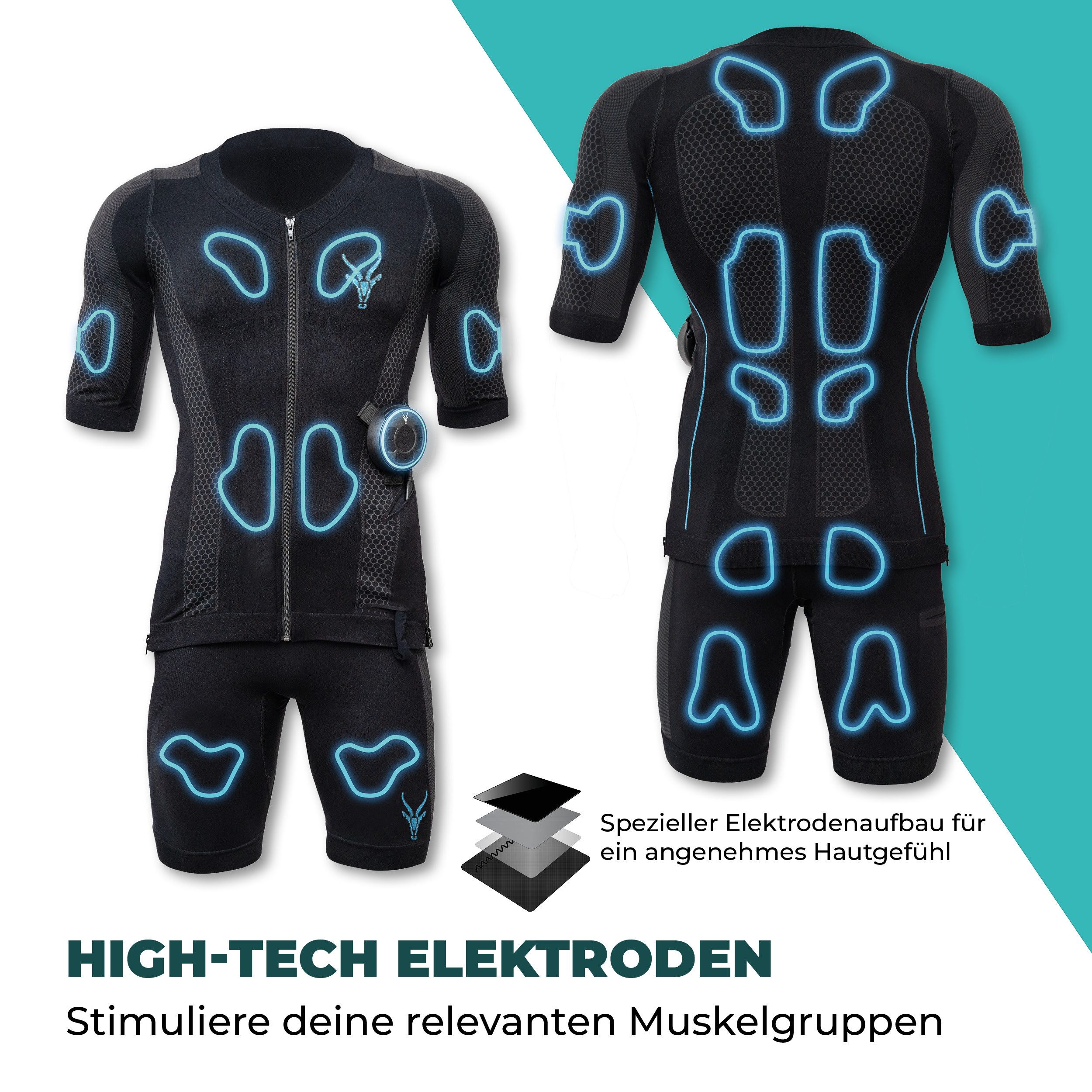 Antelope by Beurer EMS-Gerät EMS Anzug Männer EMS Komplettsystem Training zur Muskelstimulation, (Set), S-XXL, Shirt + Short, 18 Elektroden, kostenlose App