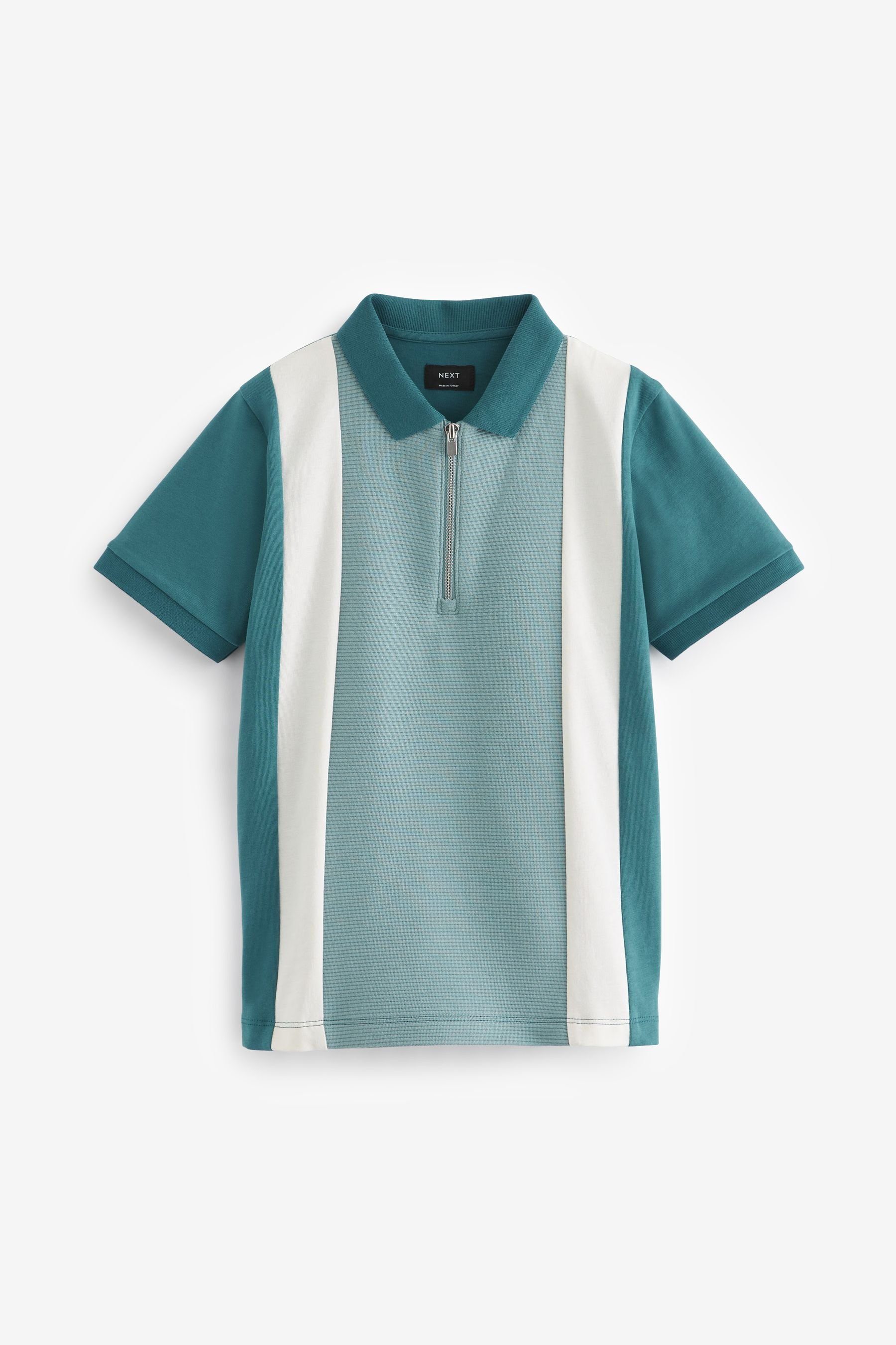 (1-tlg) Kurzärmeliges Green Reißverschluss Polohemd mit Colourblock Vertical Poloshirt Next