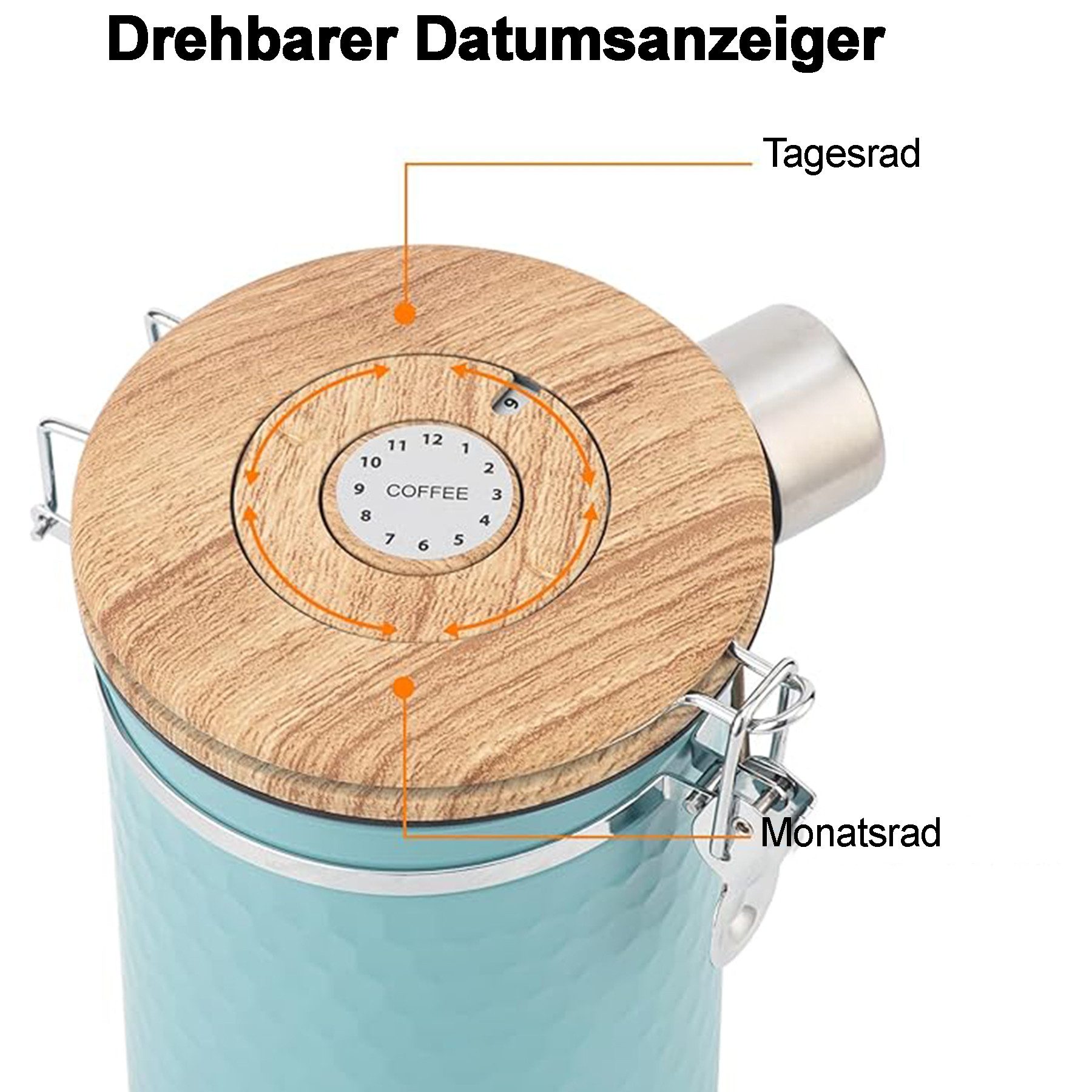 Mutig Kaffeedose Luftdichte Edelstahl Kaffeedose, 1,8 L Vakuum KaffeebohnenbehäLter, (für NüsseTee NüSse Kakao LäNger Und Frisch Bleiben)