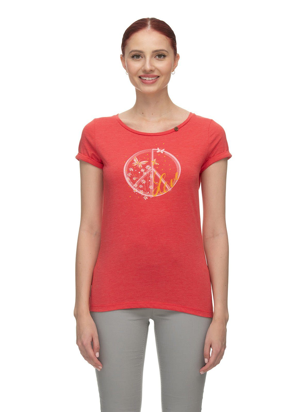Kurzarm-Shirt Damen W Ragwear Ragwear Florah Red Organic Print T-Shirt