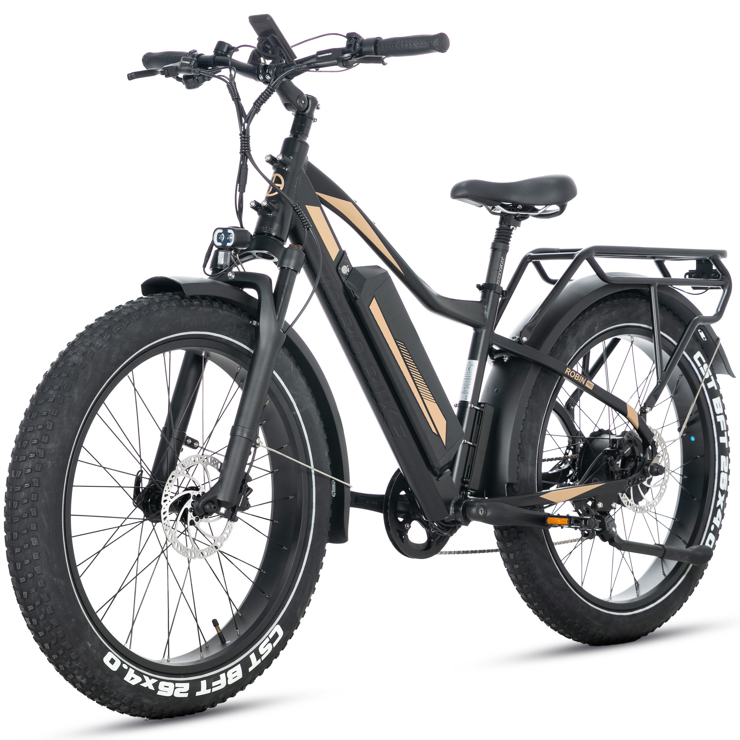 JOBOBIKE E-Bike Mountainbike 26x4 Zoll, 48V 960Wh, 180km, mit Bremslicht- und Blinker, Fatbike, MTB, 7 Gang Shimano, Kettenschaltung, Heckmotor, 960 Wh, (LCD-Farbdisplay, CST Reifen mit Pannenschutz, hydr. Scheibenbremsen), 80Nm, 5 Stufen, Federgabel, Gefederte Sattelstütze, Aluminiumrahmen