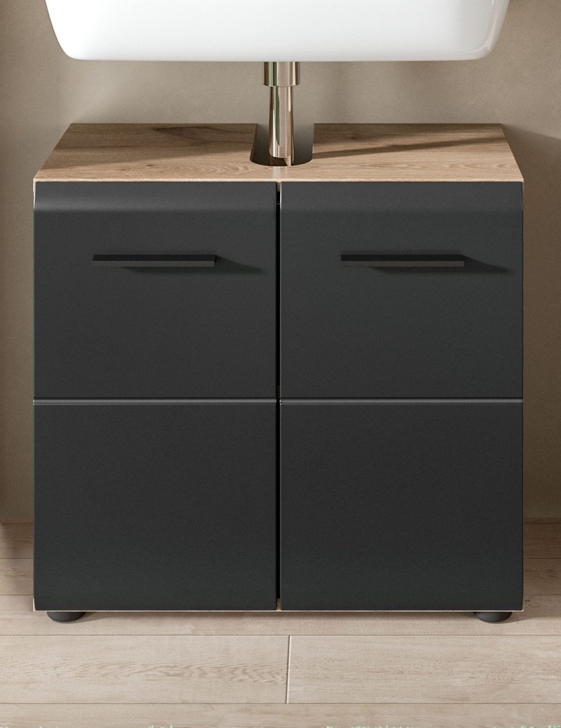 Inn.Furn Waschbeckenunterschrank Cover (Badschrank in Schwarz mit Eiche, 2- günstig online kaufen