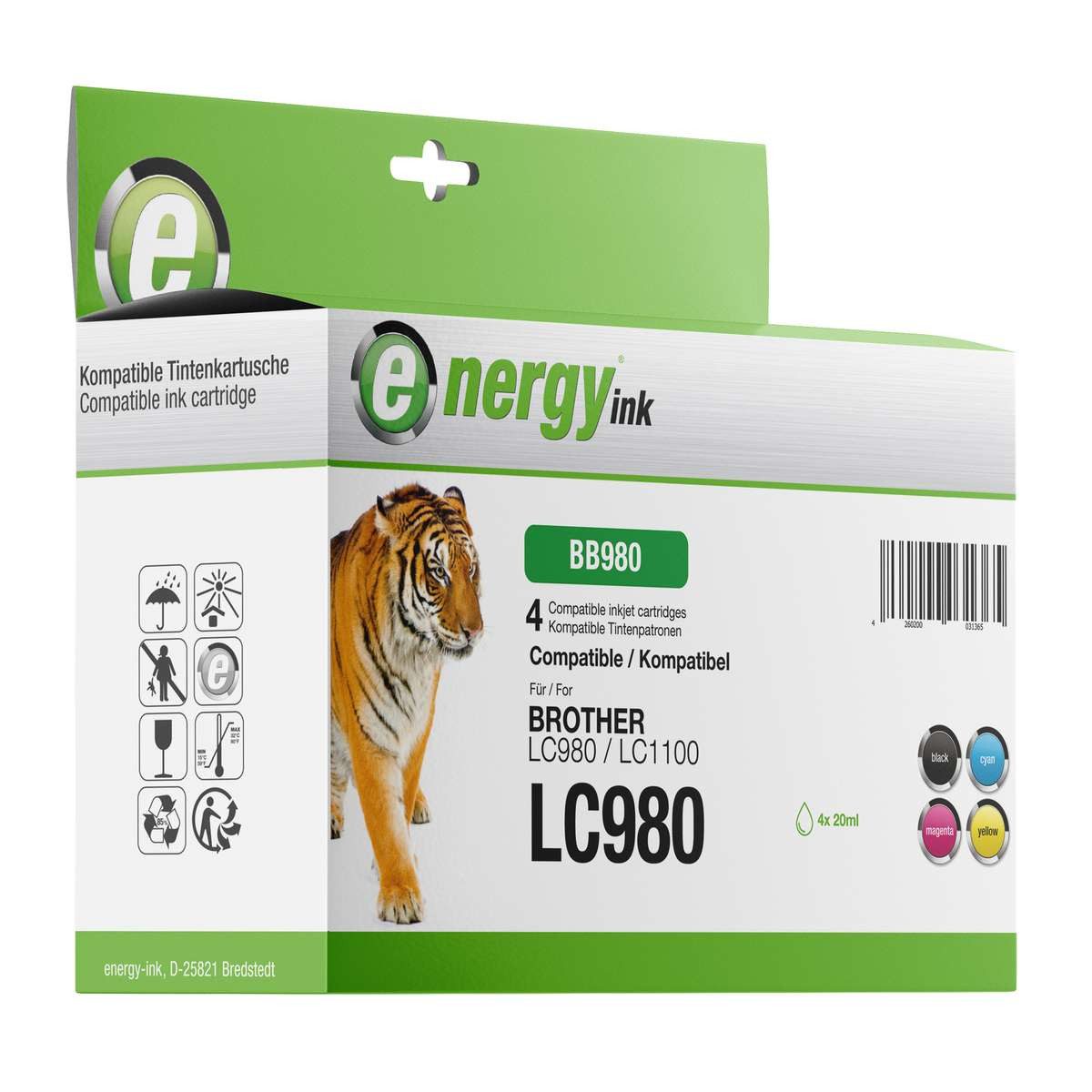 Energy-ink 4er Multipack ersetzt Brother Patronen LC-980 / LC-1100 bk/c/m/y Tintenpatrone (kompatibel, mehrfarbig)