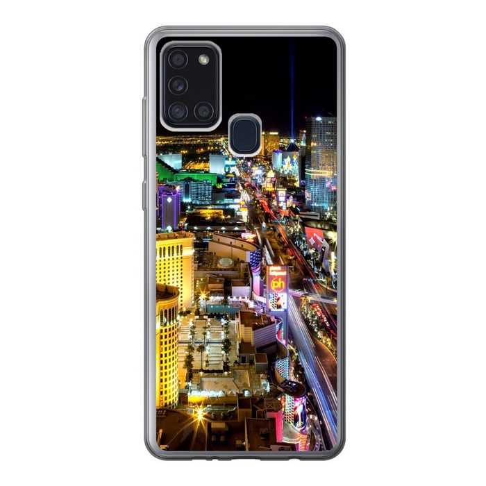 MuchoWow Handyhülle Skyline - Las Vegas - Nacht Handyhülle Samsung Galaxy A21s Smartphone-Bumper Print Handy