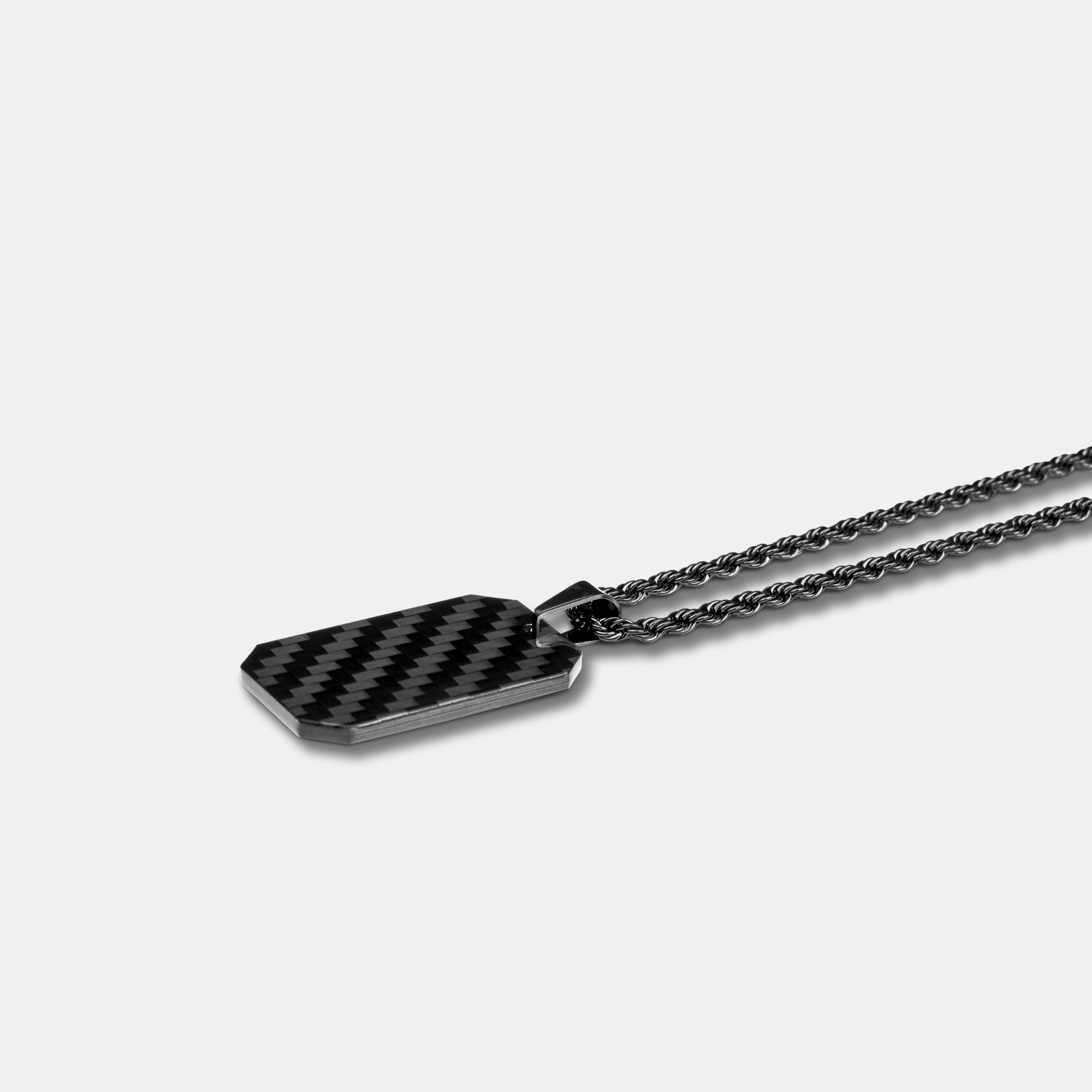 CRBNCNCPT Kette mit Anhänger Carbon Dog Tag Anhänger mit schwarzer Edelstahl Kette Herren Halskette