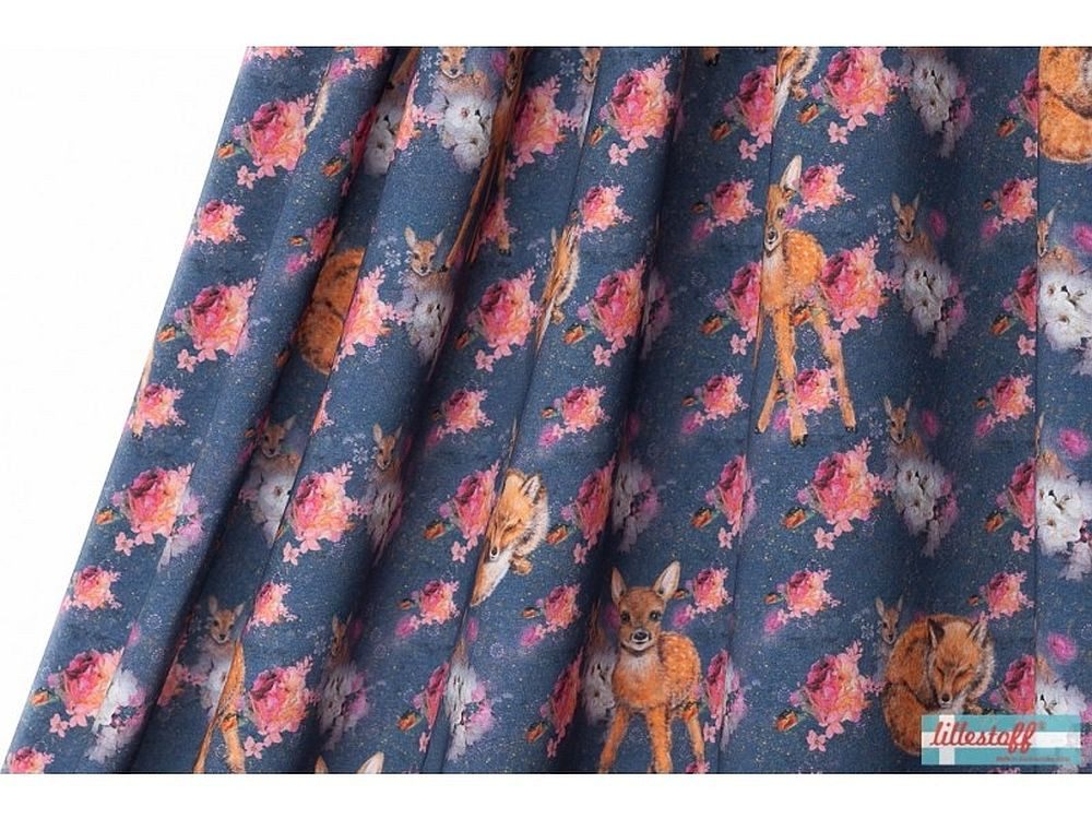 lillestoff Stoff Bio Jersey Lillestoff Giocoso Fuchs Reh blau, 19,90 EUR/m, Meterware, 50 cm x 150 cm