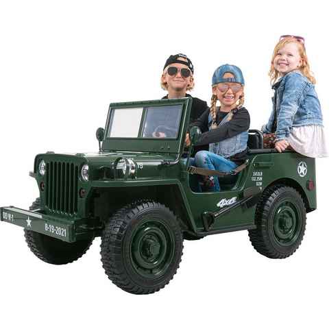 Actionbikes Motors Elektro-Kinderauto Jeep Willys - elektrisches Kinder Fahrzeug mit Fernbedienung, Kinderelektroauto Spielzeug ab 3 Jahre - Sicherheitsgurt - USB