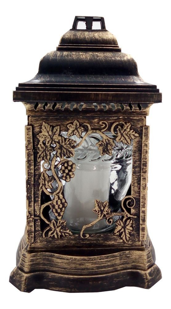 BURI Kerzenlaterne Grablaterne mit Öllicht 26cm Gold Grabschmuck Grabkerze Grablicht Frie