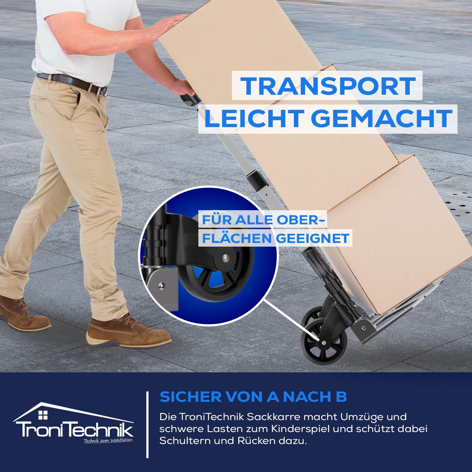 TroniTechnik Eckdusche Transportkarre Handkarre Handwagen, klappbar bis 80kg Tragfähigkeit, faltbar, Transportkarre, mit verstellbaren Griff – Bild 5 von 5