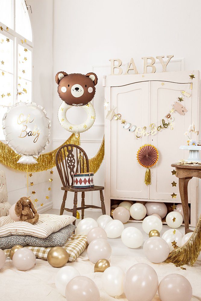 partydeco Girlande, Oh Baby Girlande Banner aus Papier mit Quasten 2,5m gold Farbmix