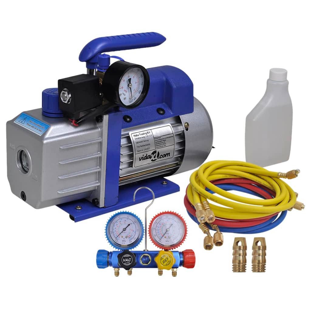 Kompressor Vakuumpumpe Einstufig mit 4-Wege-Verteiler-Manometer Set