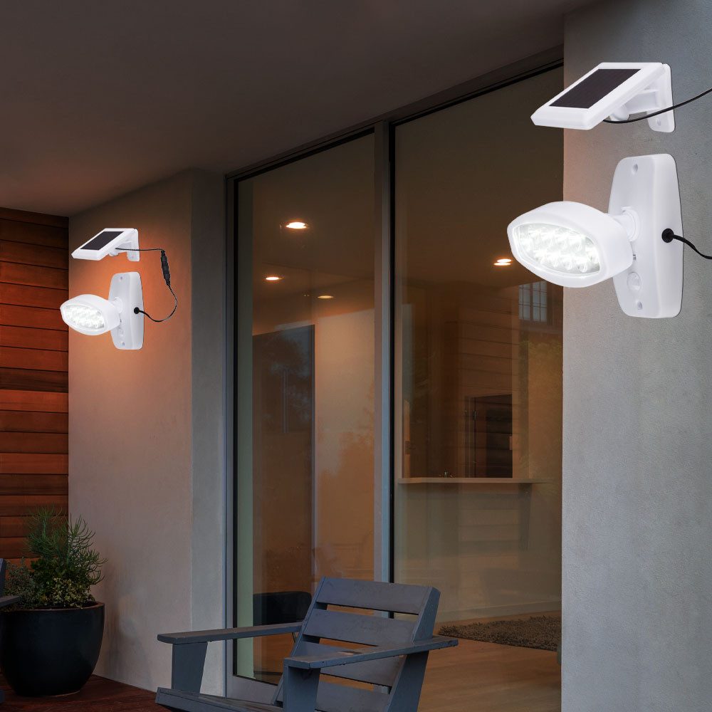 GLOBO LIGHTING LED Wandstrahler, LED-Leuchtmittel fest verbaut, Kaltweiß, Tageslichtweiß, 5er Set LED Solar Außen Leuchte Lampe Bewegungsmelder Wand Strahler