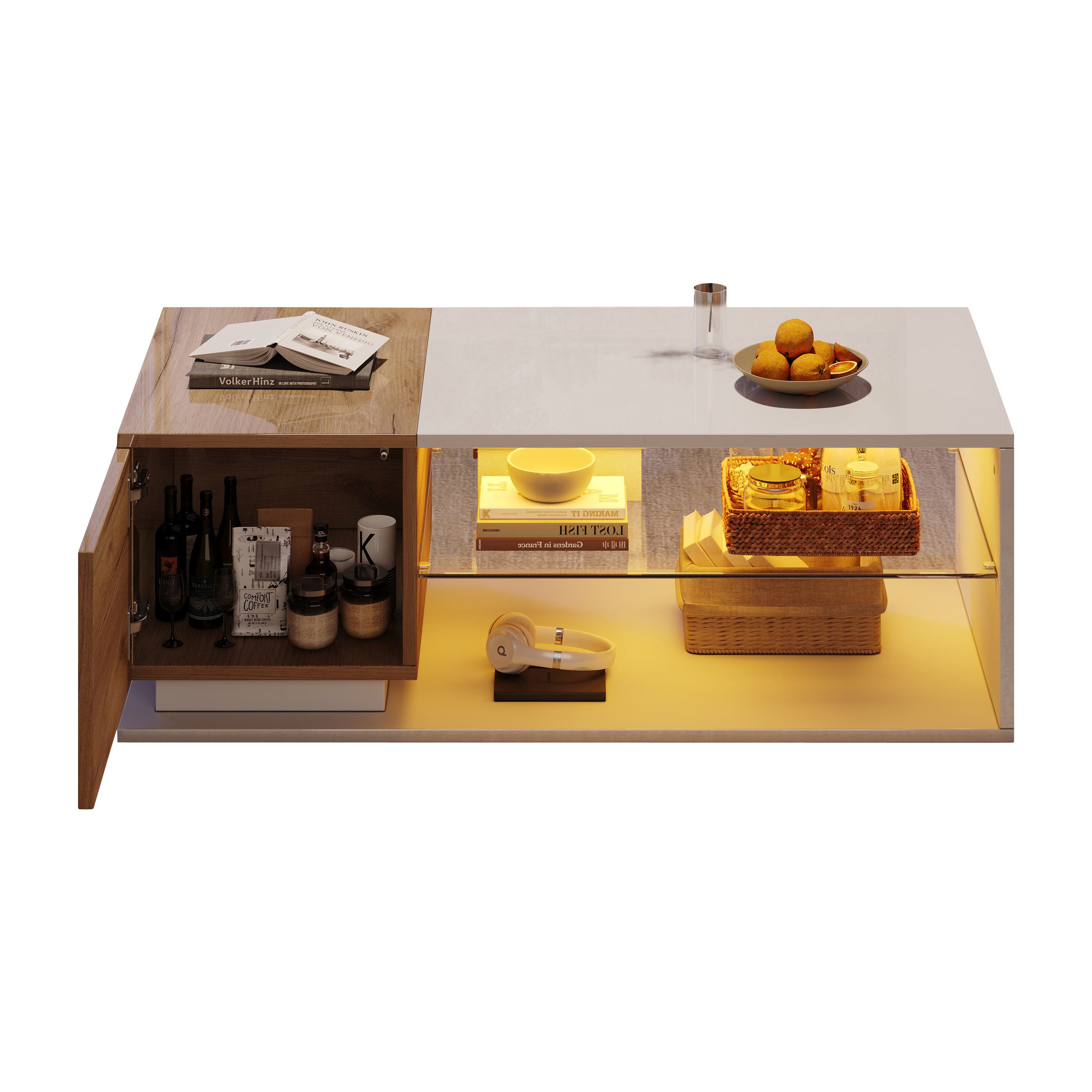 Merax Couchtisch hochglanz Sofatisch Beistelltisch mit LED-Beleuchtung (1-S günstig online kaufen