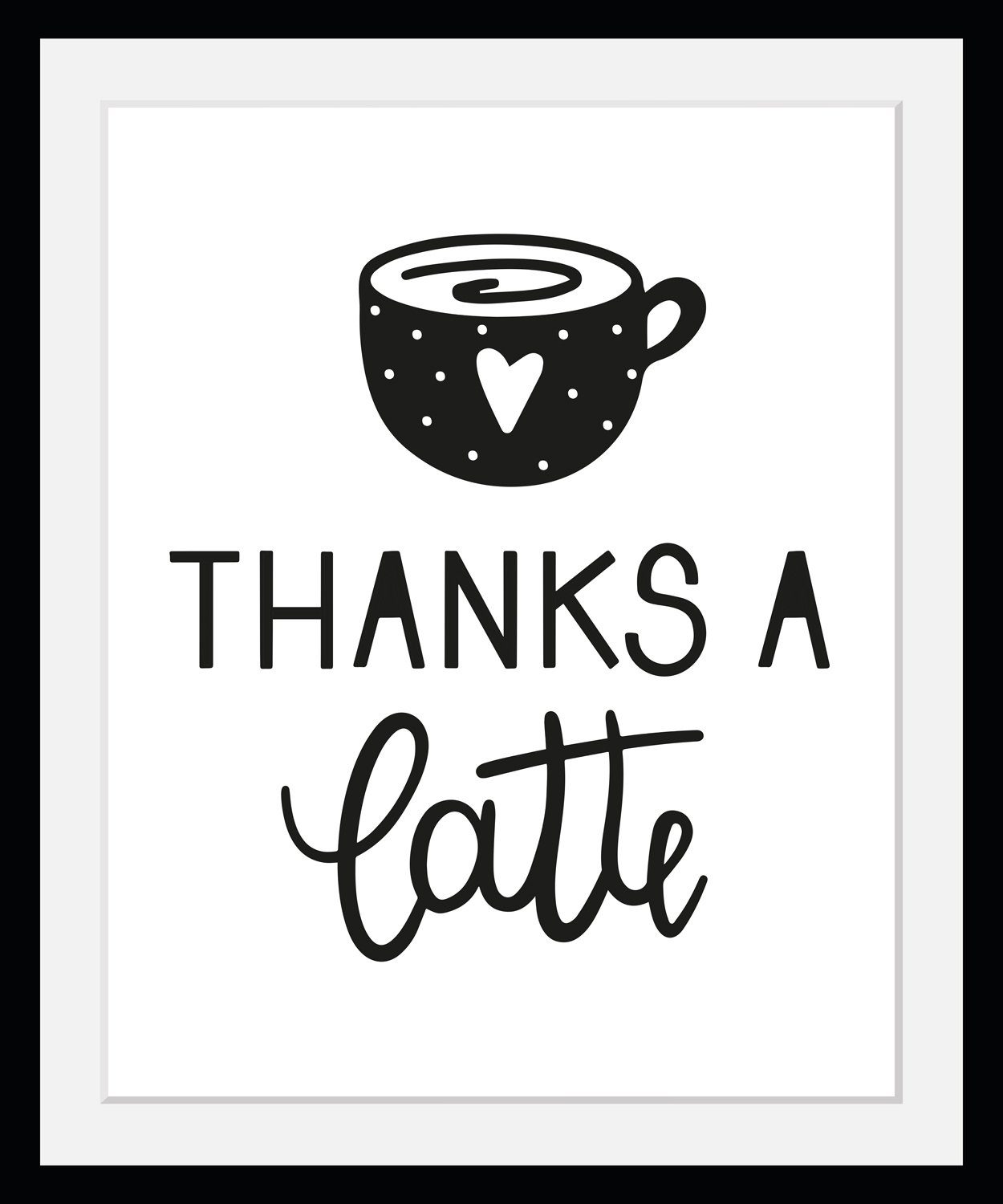 Bild mit Rahmen Thanks a Latte - Tasse mit Herz - Gerahmter Digitaldruck - Wandbild