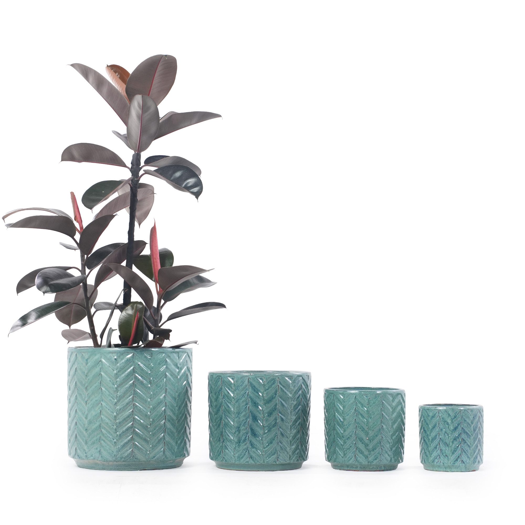 Rolipo Blumentopf Pflanztopf Keramik 38 cm mit Relief für große Zimmerpflanzen