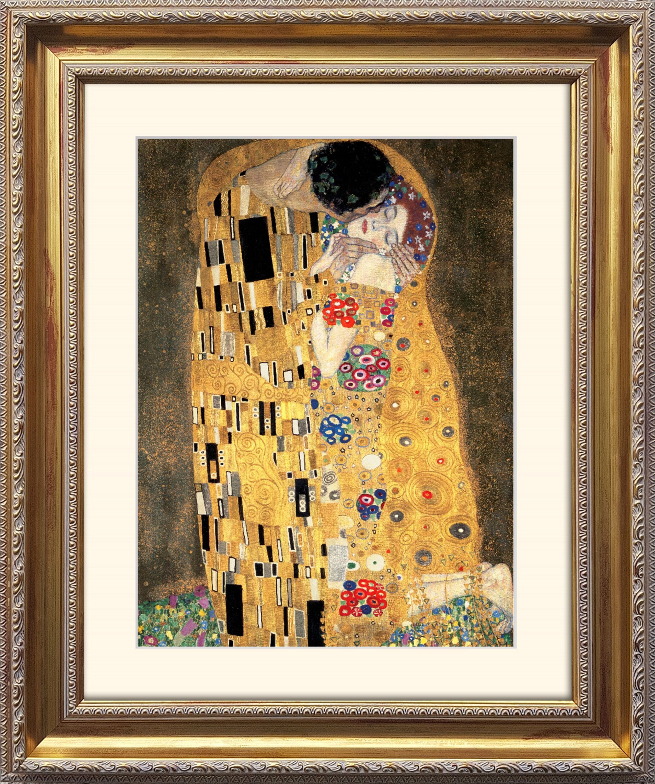 artissimo Bild mit Rahmen Klimt Bild mit Barock-Rahmen / Плакат gerahmt 63x53cm / Wandbild, Gustav Klimt: Der Kuss Detail