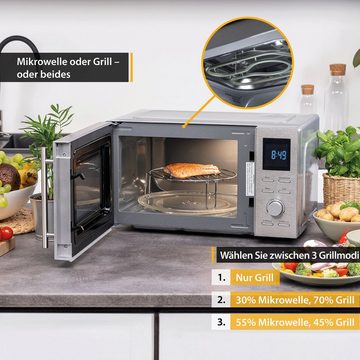 TZS FIRST AUSTRIA Mikrowelle mit Grillfunktion, 20L, Edelstahl, Schnellstart, 1100W, Mikrowelle mit Grill / Solo Betrieb, 14 l, 8 Automatikprogramme, Kindersicherung, 2in1 Mikrowelle