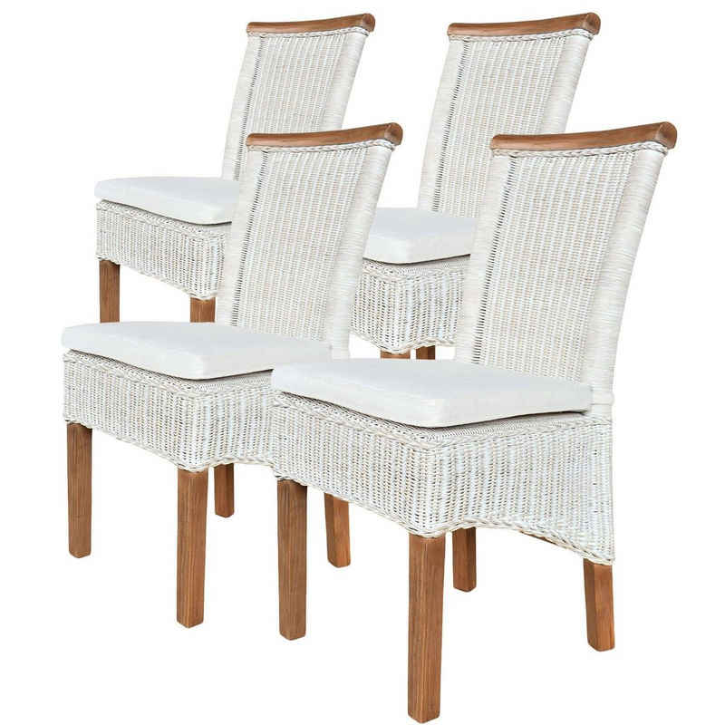 Casamia Esszimmerstuhl Esszimmer Stühle Set Rattanstühle Perth 4 Stück weiß Esstisch Stühle K