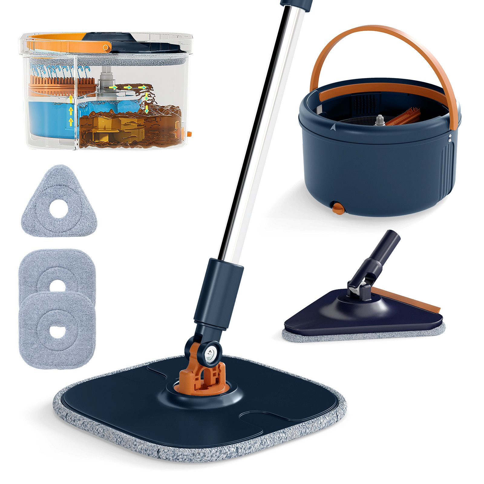 COSTWAY Wischmopp, 4L, mit Wringer, 360° Drehkopf & 3 Mikrofasertüchern