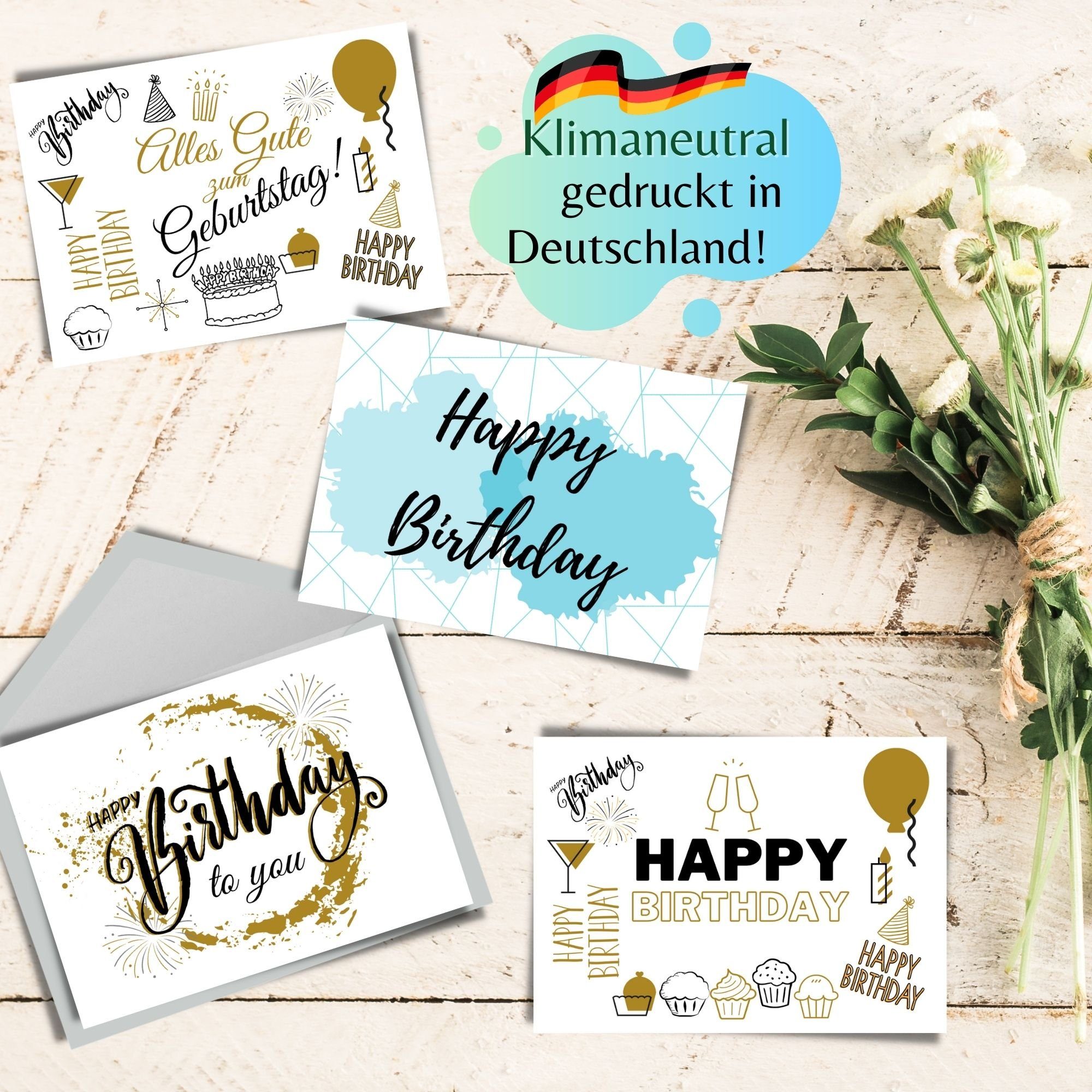 Geburtstag Geburtstagskarten Set, mit Karten 16er Geburtstagskarte Birthday Domelo Set Umschlag, zum Grußkarten Happy Postkarten, 16er Kraftpapier