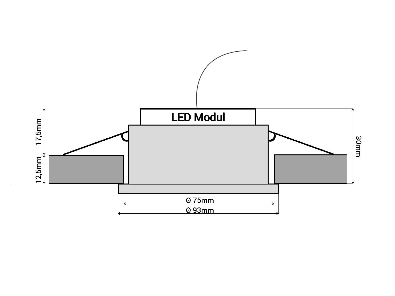 SSC-LUXon LED Einbaustrahler RF-2 LED-Einbauspot gebuerstet Warmweiß rund schwarz Alu flach LED-Modul, mit
