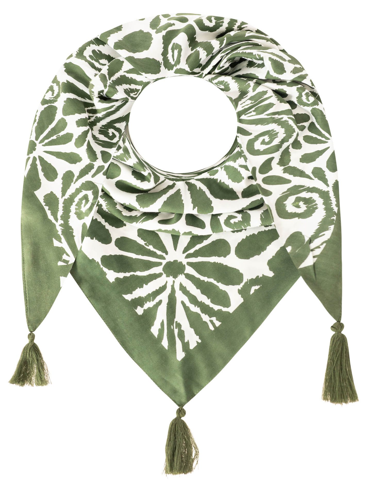 Zwillingsherz Dreieckstuch "Flower Fun", verspieltes Blumenmuster, Tasseln, glänzende Oberfläche