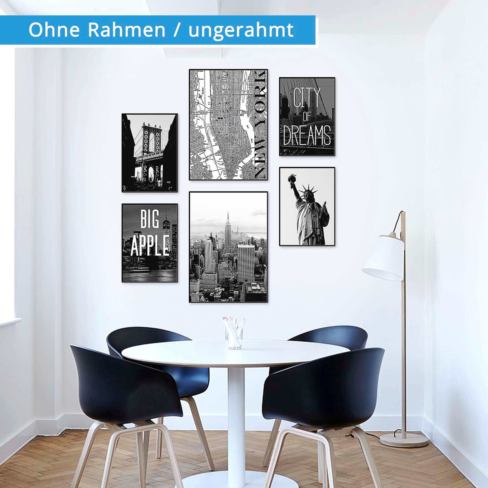Artland Poster Wahrzeichen von New York, Amerika (6 St), Bilder Set, 6tlg. 4xDIN A4 / 2xDIN A3, ohne Rahmen