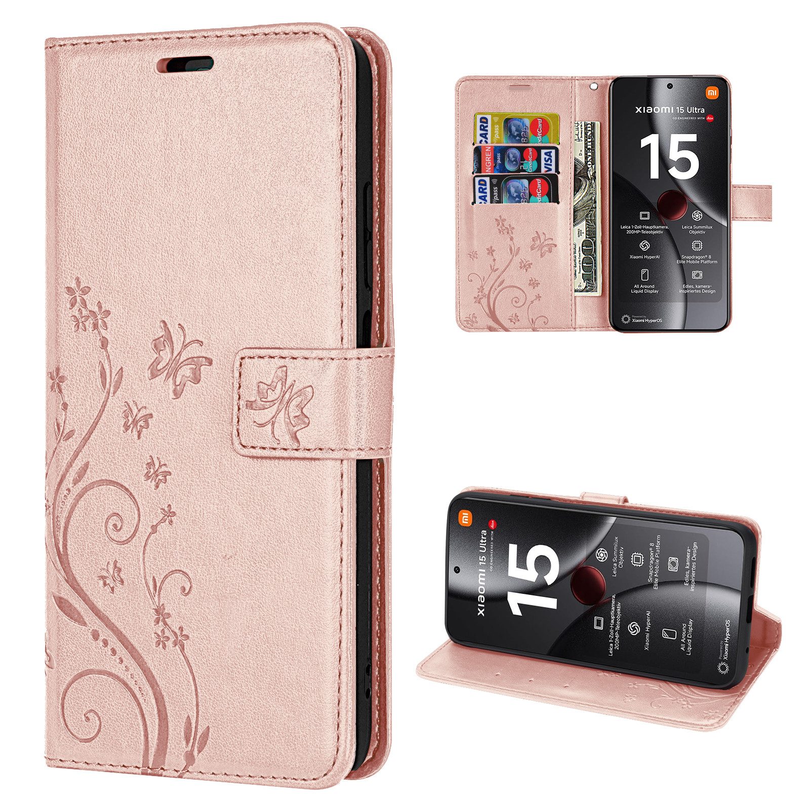 betterfon Handyhülle Handytasche für Xiaomi 15 Ultra Handyhülle Klapphülle, Bookstyle-Hülle: Magnetverschluss 3 Kartenfächer & Standfunktion