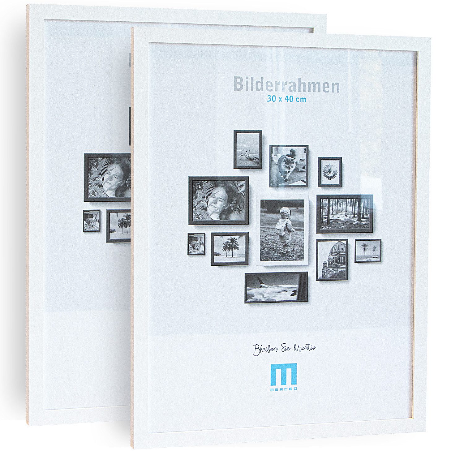 M MERCEO Bilderrahmen, 2er Set 30x40cm Bilderrahmen in weiß (MDF, Acrylglas, Wandhalterung)