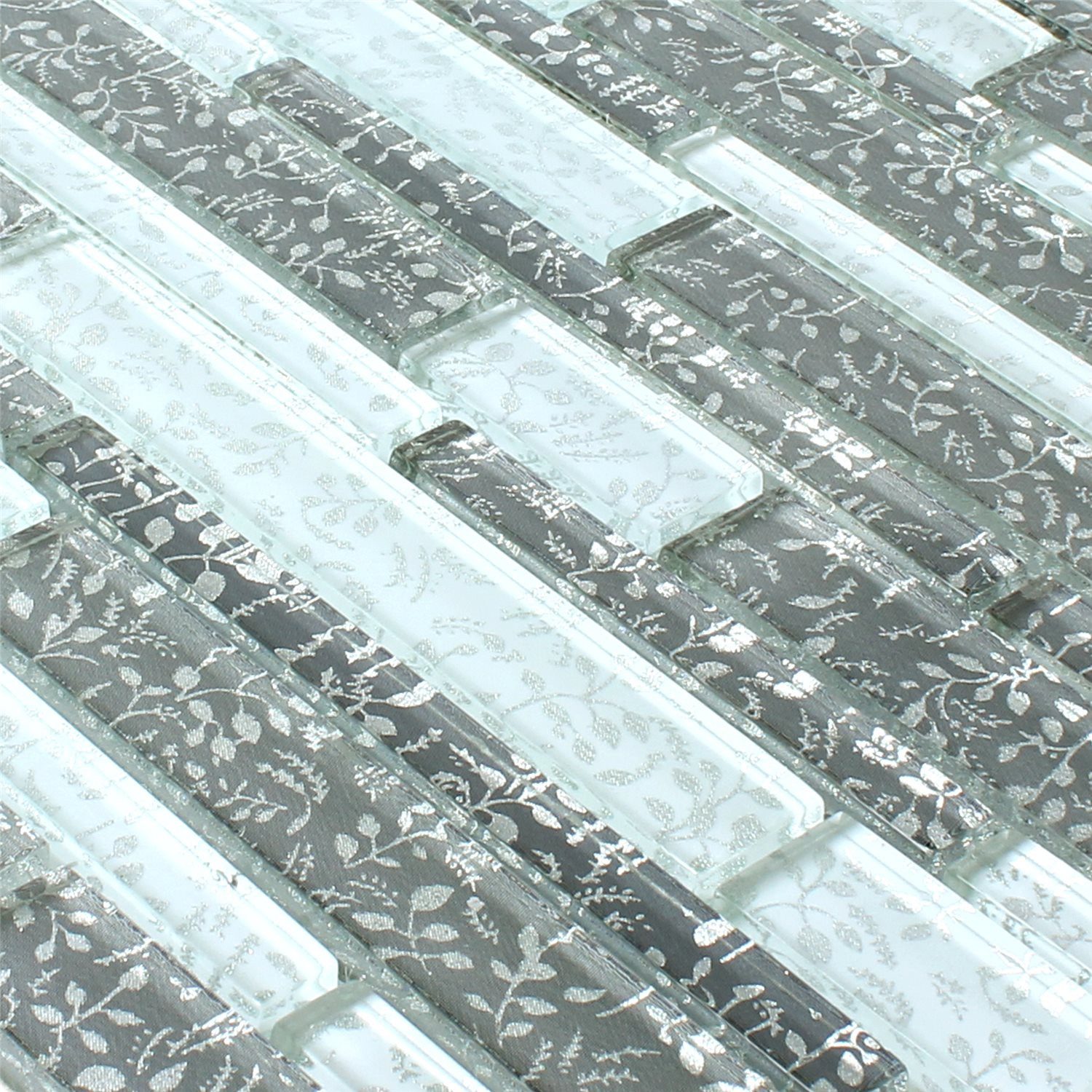 Mosafil Mosaikfliesen Glasmosaik Cliff Grau Weiss Flower, Glas 30.500x30.500, weiß-grau-silber, Verlegefertig auf ein Netz geklebt - Wasserfest