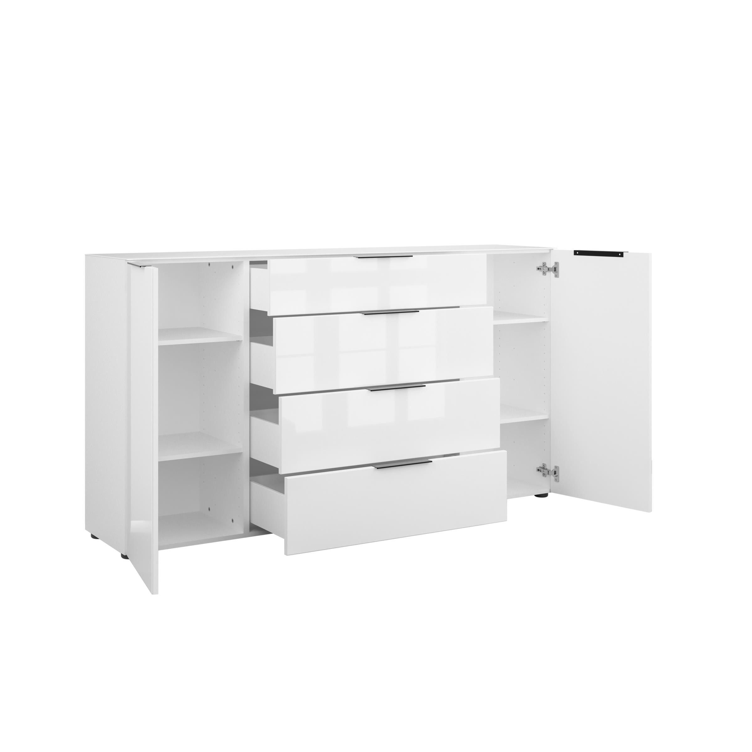 freiraum Sideboard style, in weiß matt - Weißglas - 180x98,7x40cm (BxHxT)