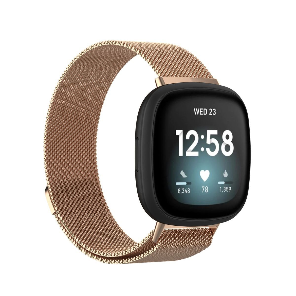 Wigento Smartwatch-Armband Für Fitbit Versa 4 + 3 / Sense 1+ 2 Magnet Metall Watch Uhr Ersatz Armband Rose Gold