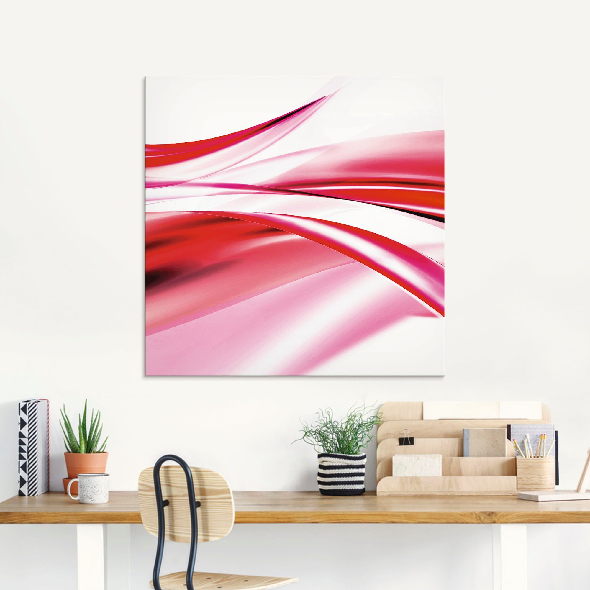 Gegenstandslos in Artland verschiedenen (1 - St), Größen Glasbild Schöne Abstrakt, Welle pink