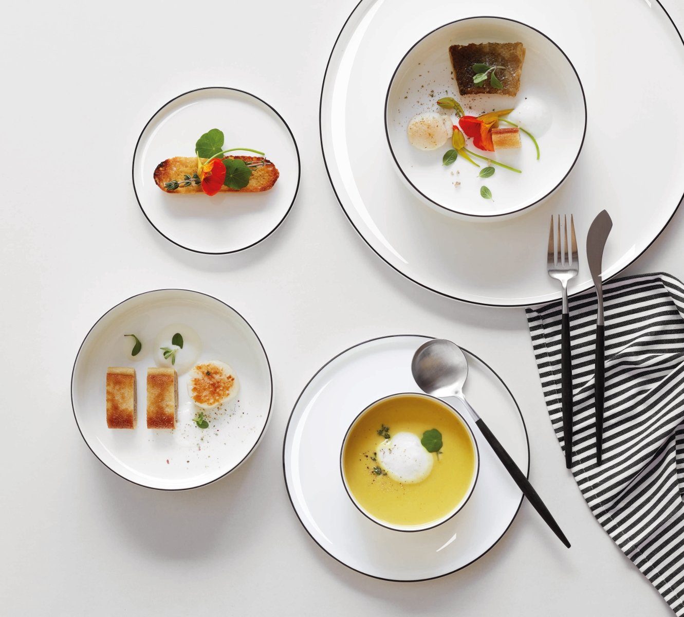 ASA SELECTION Geschirr-Set Selection à table ligne noire Cappuccinotasse m. Untertasse 0,25l Set6, Fine Bone China