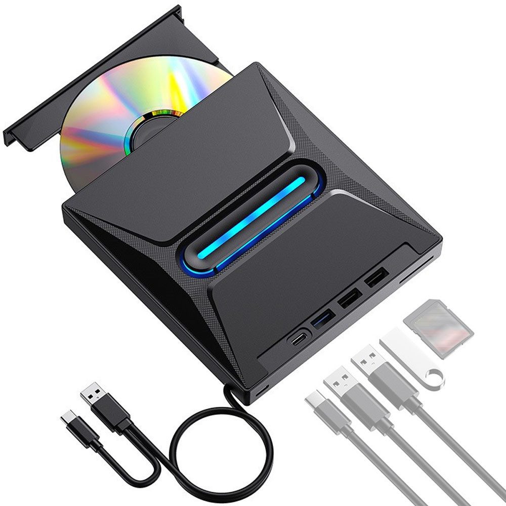Externe CD DVD Laufwerk, USB 3.0 Typ-C, SD Kartenleser, USB Anschlüsse DVD-Brenner