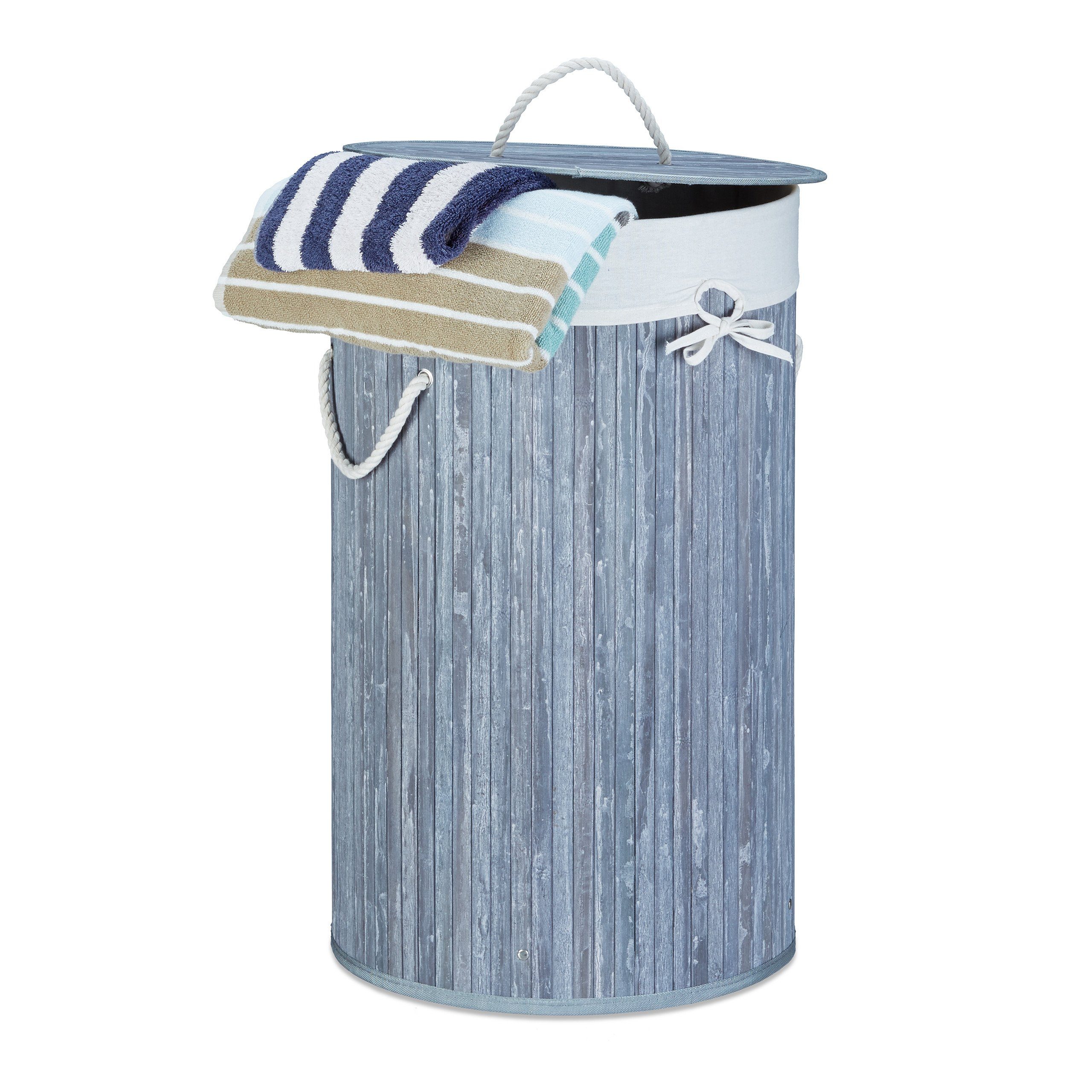 relaxdays Wäschekorb Bambus rund, grau günstig online kaufen