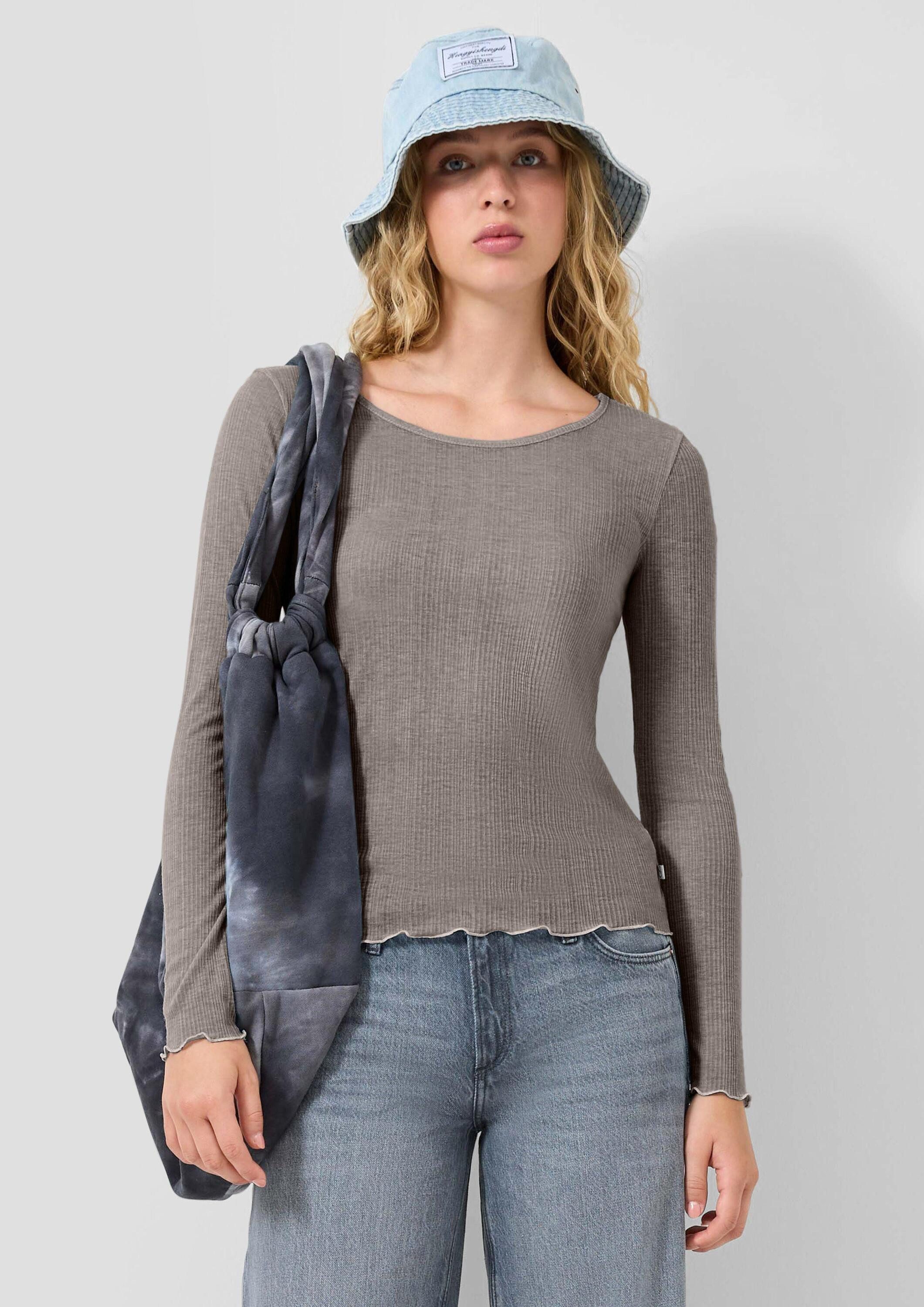 QS Langarmshirt T-Shirt Leicht transparentes Rippshirt günstig online kaufen