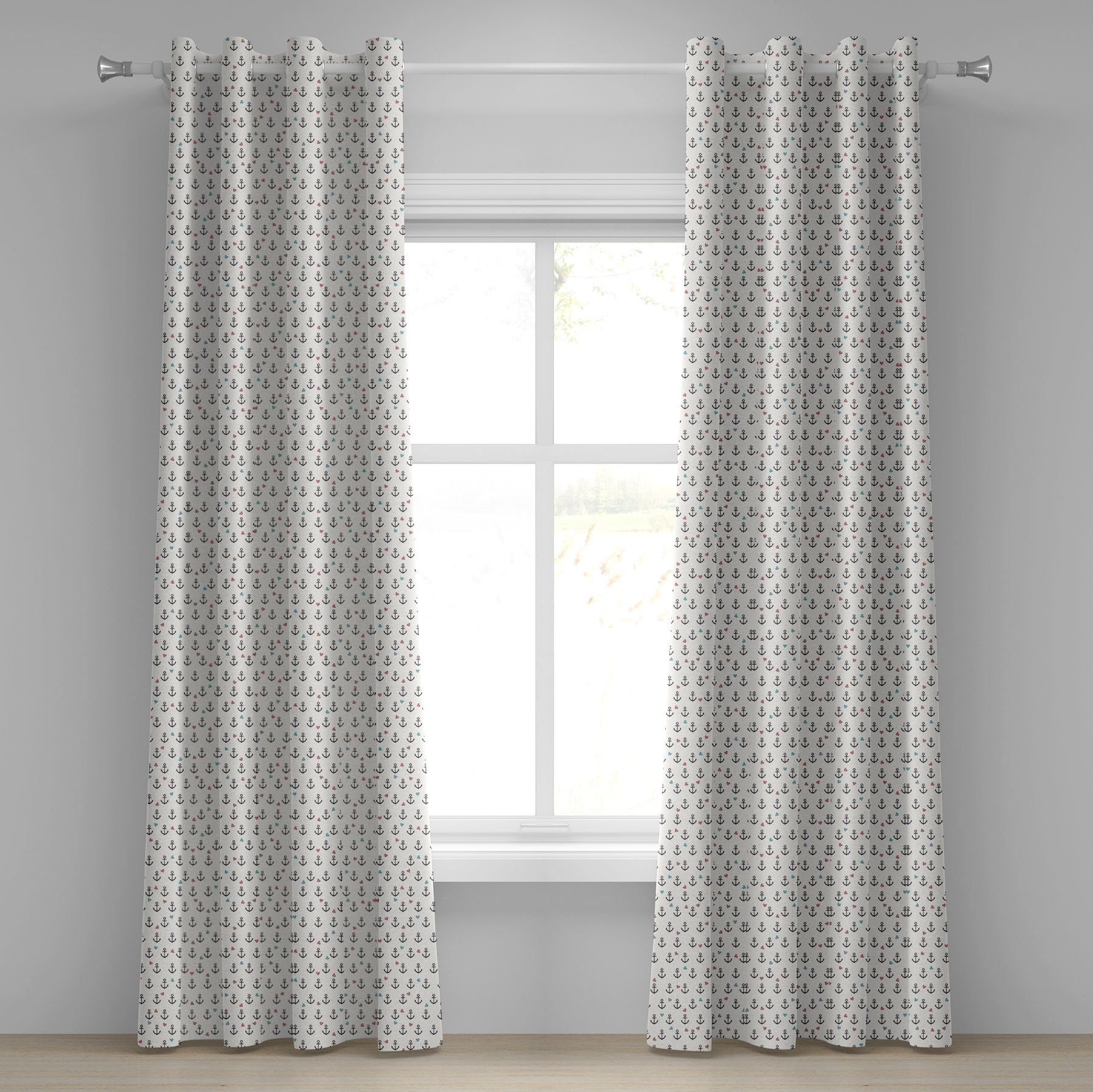 Gardine Dekorative 2-Panel-Fenstervorhänge für Schlafzimmer Wohnzimmer, Abakuhaus, Bunt Herz-Seemann Urlaub