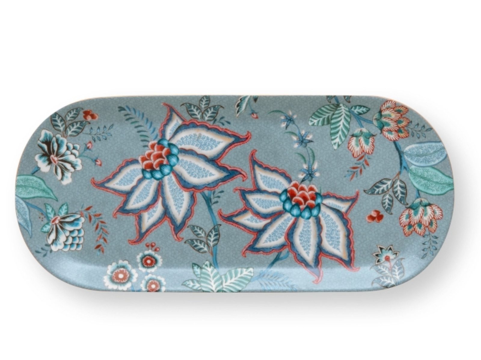 PiP Studio Tortenplatte Flower Festival Tortenplatte Light Bl. 33,3x15,5cm, Porzellan, (Platten), Cake Tray Rectangular Flower Festival Light Blue 33.3x15.5cm