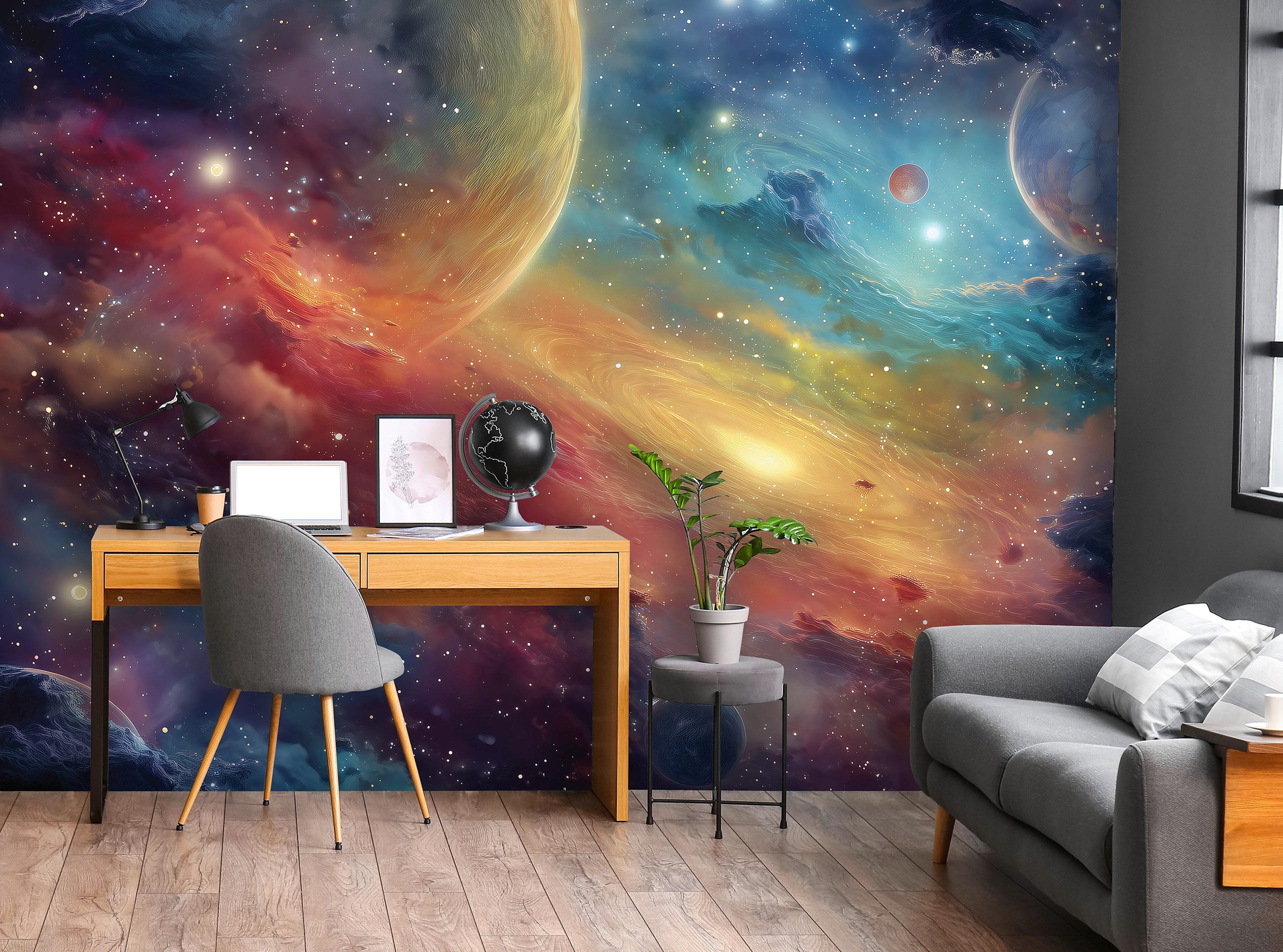Wallarena Fototapete Vlies Kosmos Planeten Sterne Kinderzimmer 400x280 cm, glatt, 400 x 280 cm