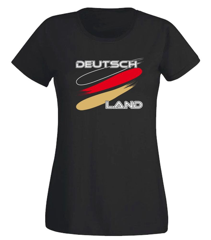 G-graphics T-Shirt Deutschland – schwarz / rot / gold Slim-fit Damen T-Shirt mit einem Motiv für den echten Fan