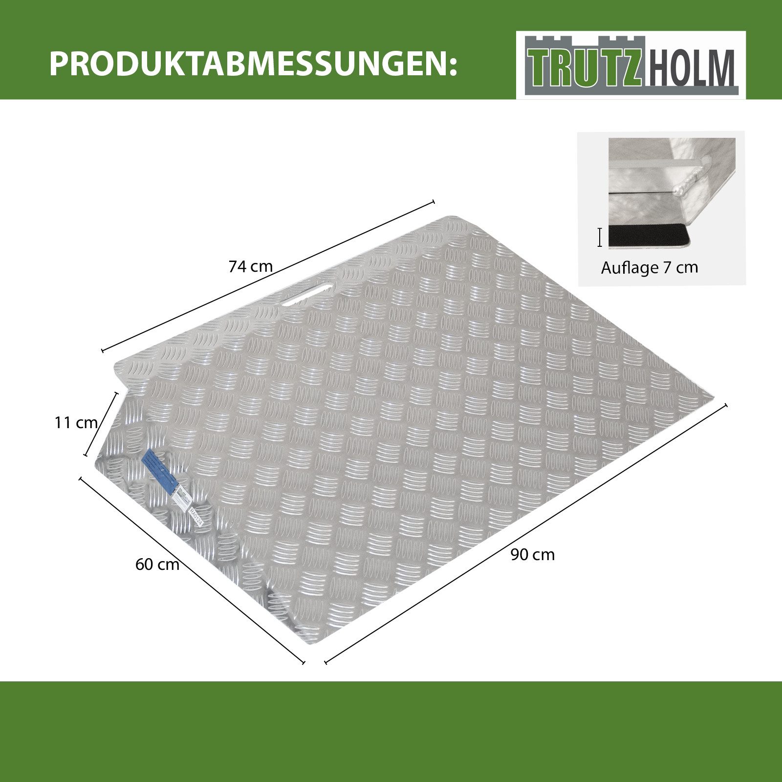 TRUTZHOLM Auffahrrampe Türschwellenrampe ca. 10 cm Höhe 60 cm Traglast 250 kg Aluminium grau (Stück, 1-St), Hohe Traglast, rutschfeste Oberfläche