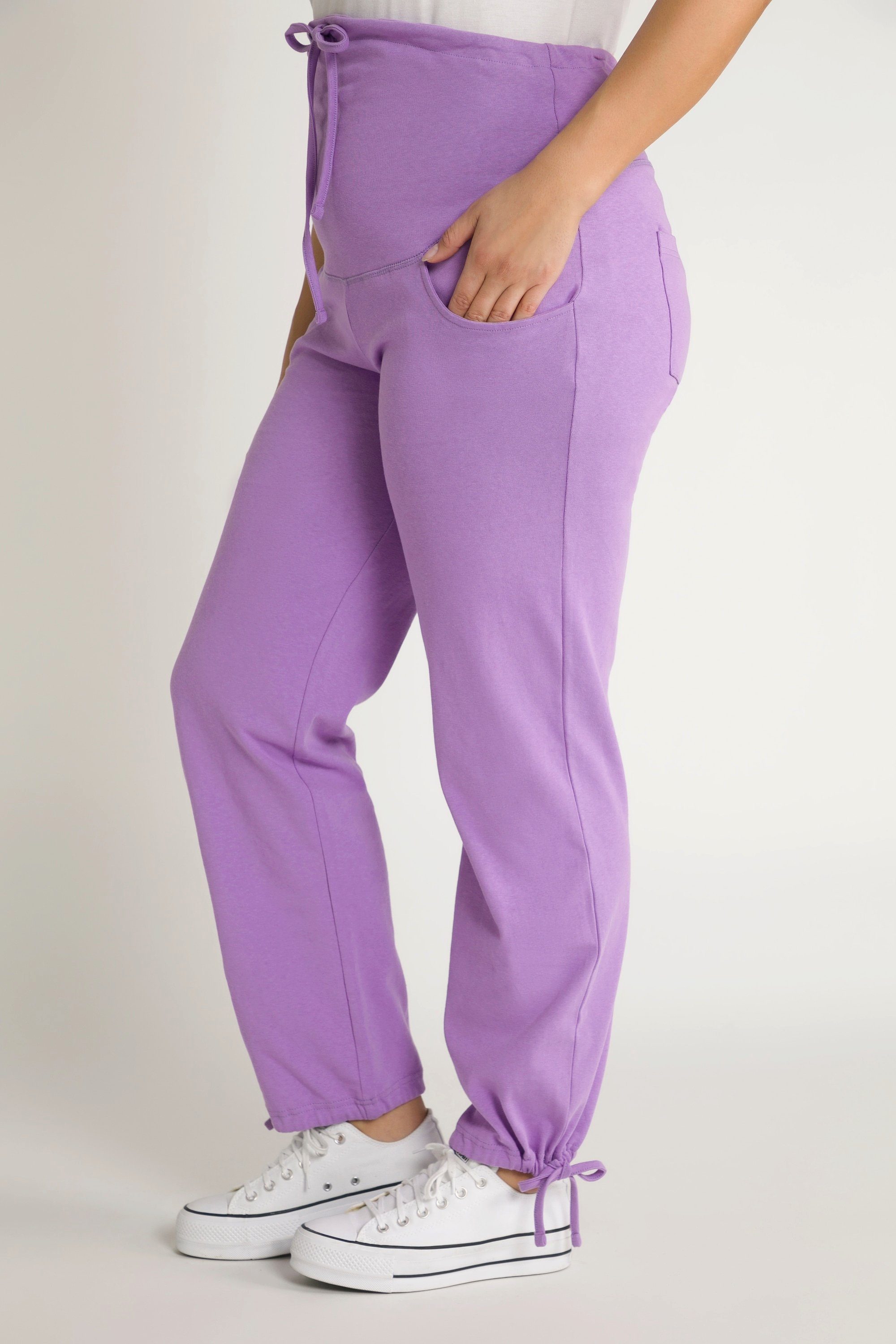 Ulla Popken Stretch-Umstandshose Bellieva-Sweatpants extrabreiter lila Biobaumwolle Bund