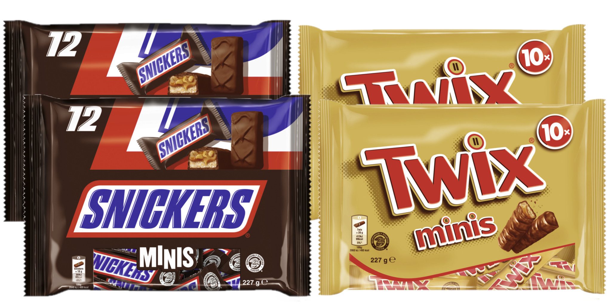 Snickers Süßigkeit Schokoriegel Minis Mix 908g, 2x Snickers, 2x Twix