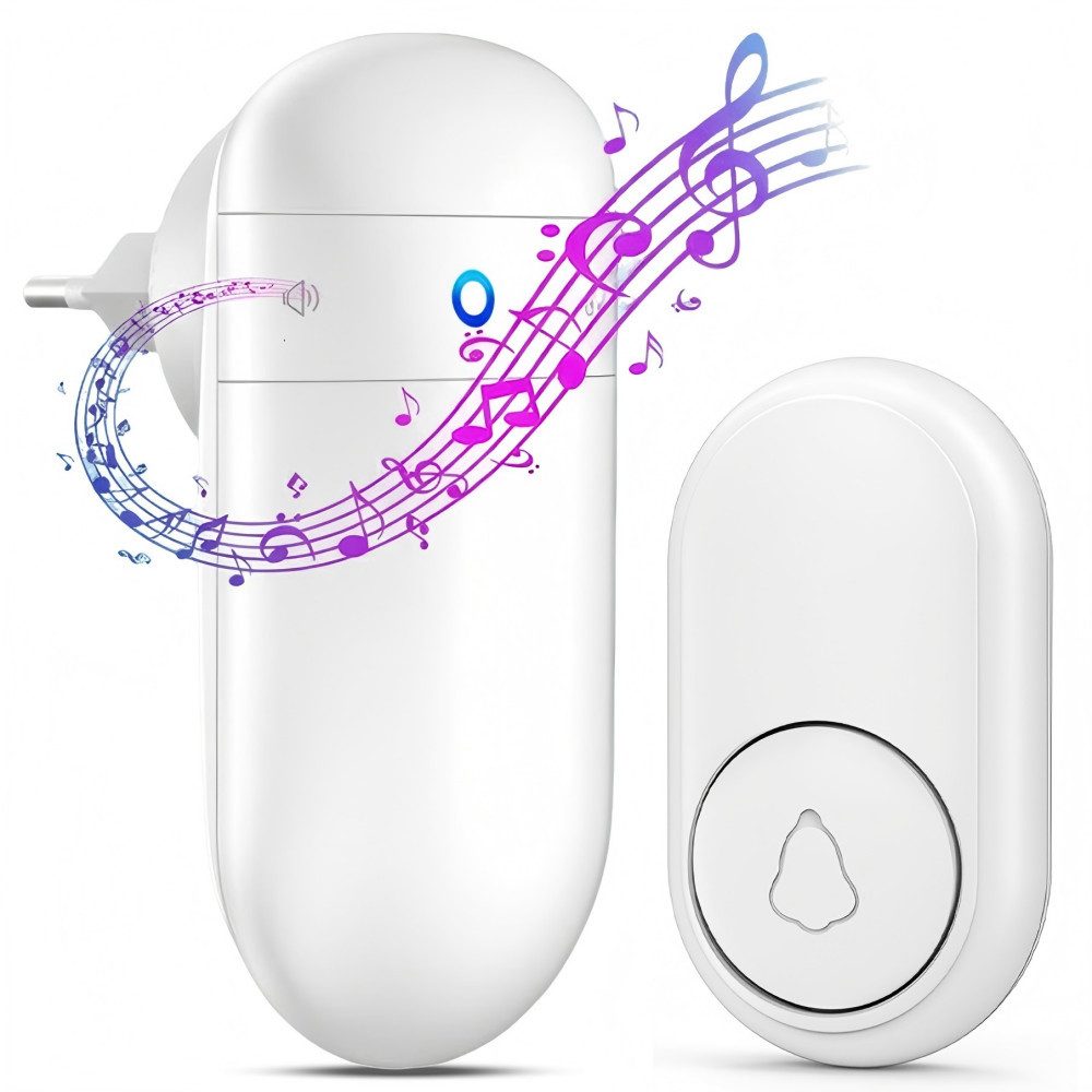 Forrlite Türklingel Funkklingel, Kabellose Türklingel, Klingel Für Haustür, Batterielos (Plug & Play, 100m Reichweite, 52 Melodien auf 5 Stufen Volumes mit LED Anzeige), IPX4 wasserdicht, für Haus, Büro, Hotel, Villa, Wohnung