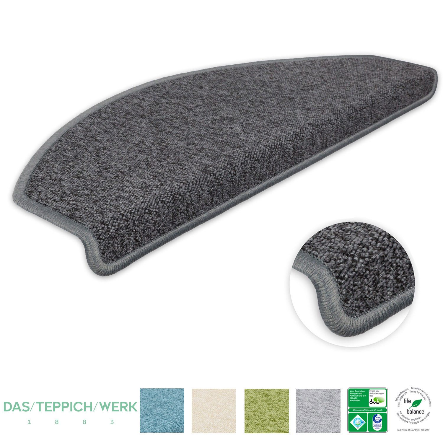 Metzker® Stufenmatte Stufenmatten DAS TEPPICHWERK Durango Halbrund in SparSets, halbrund, Höhe: 8 mm, 15 Stück im Set - Dunkelgrau