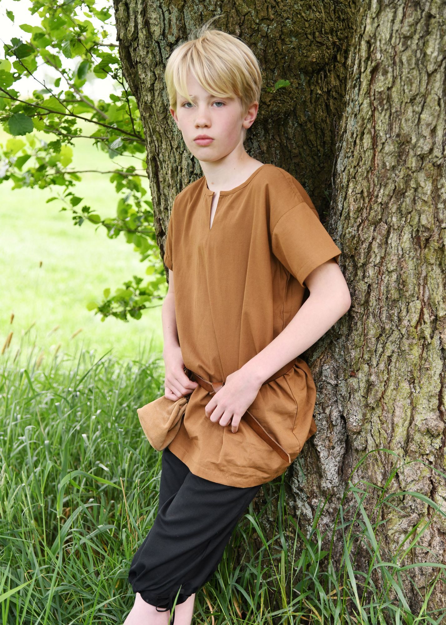 Battle Merchant Ritter-Kostüm Kinder Mittelalter-Tunika Linus, kurzarm, beigebraun, Gr. 146